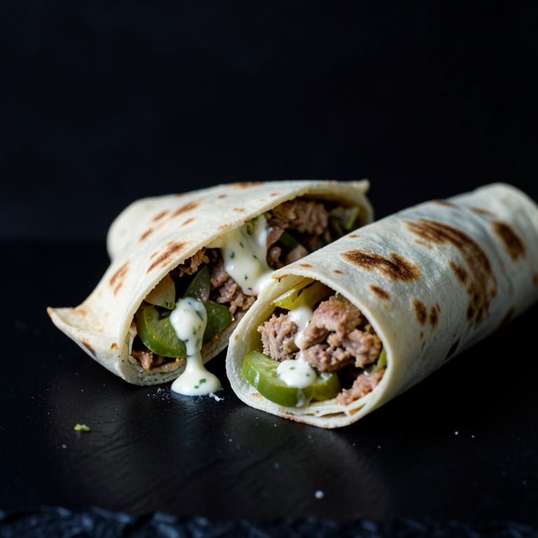 Chicken shawarma wrap cut in half